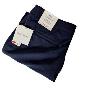 Ellen Tracy Betty Slim Ankle Dress Pants Size 2 Solid Navy Blue Zipper Pocket